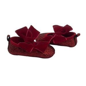 Target Red Glitter Velvet Bow Slip On Mary Jane Shoes Size 0-3 Mths Baby Girl